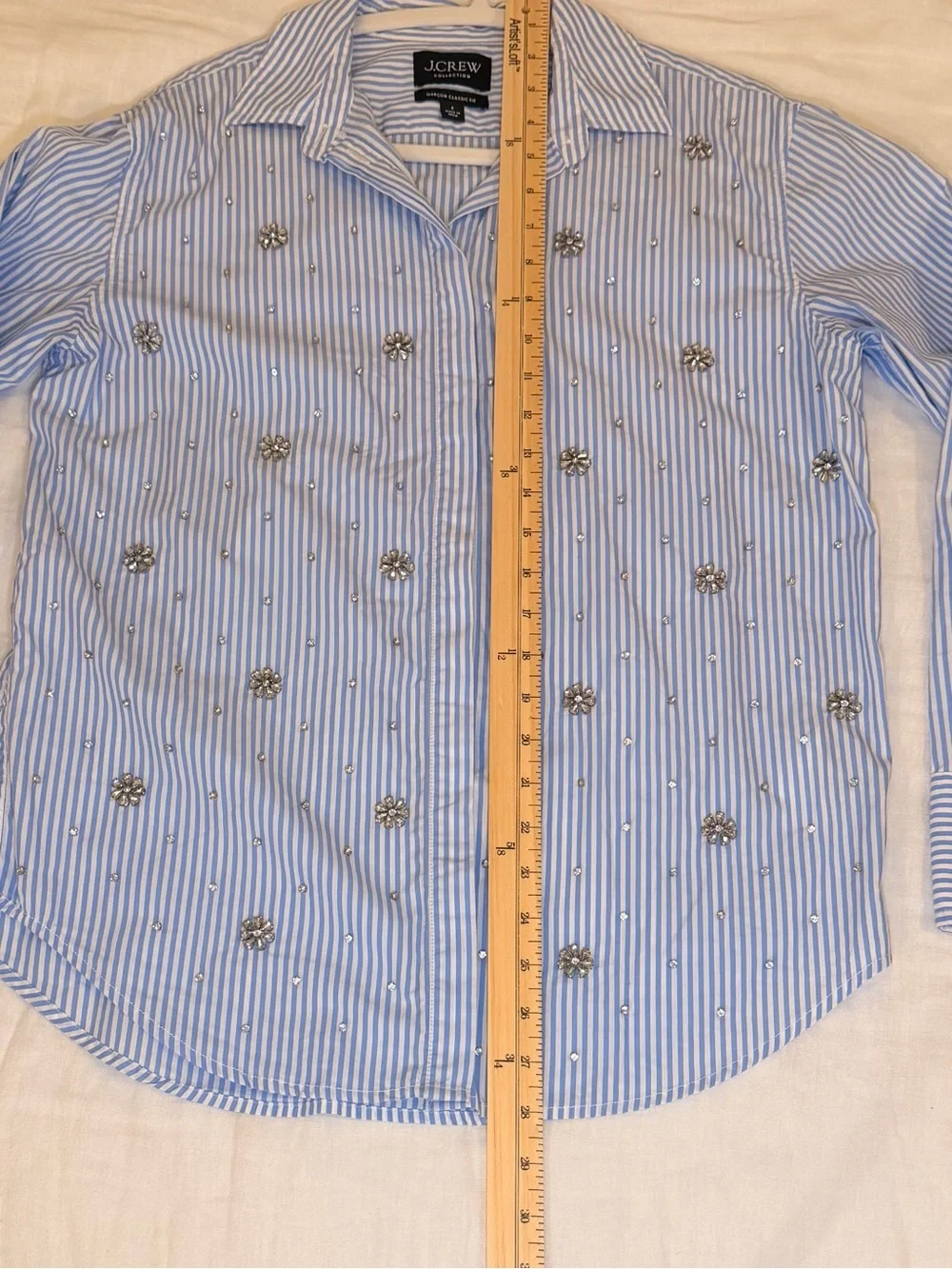 J. Crew Light Blue Striped Crystal-Embellished Button-Down Shirt